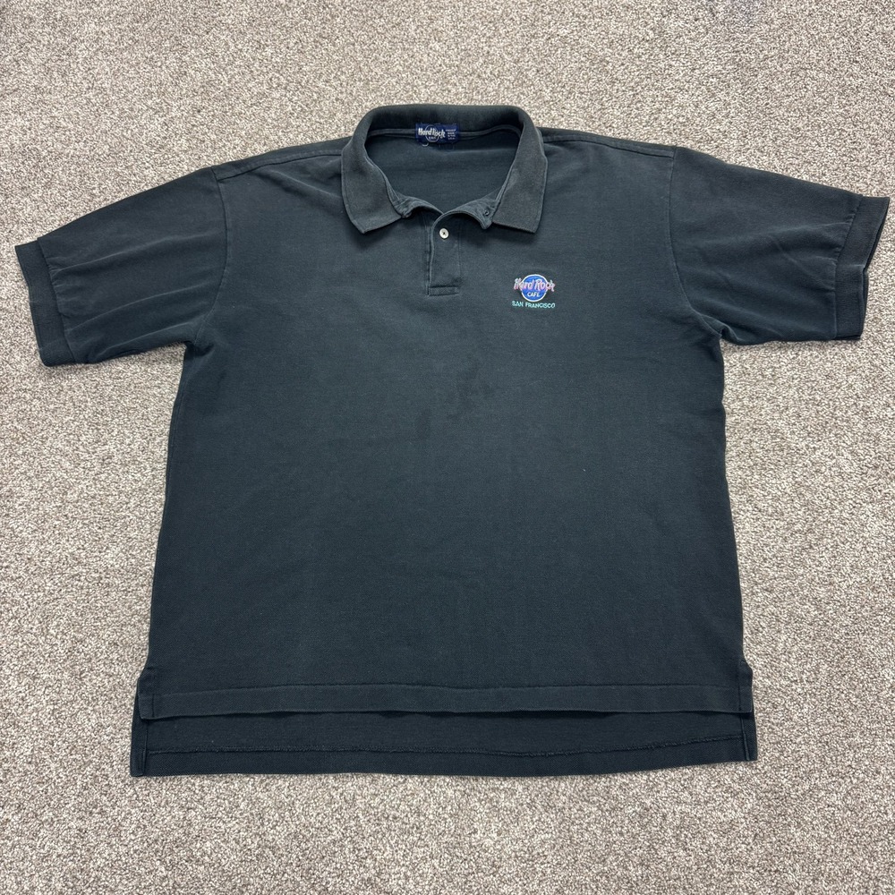 Vintage Hard Rock Cafe Polo Shirt Mens XL Black Knit USA San Francisco Casual